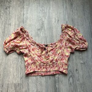 Floral Puff Sleeve Crop Top